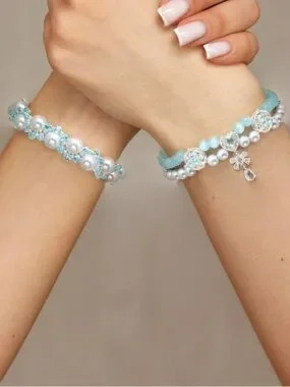 !!! Anthropologie Aqua and Silver Multi-Strand Crystal Bracelet Stack